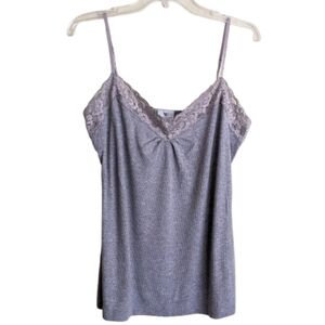 Worthington Y2K Camisole Tank Top Heathered Gray Lace Trim Adjustable Straps…